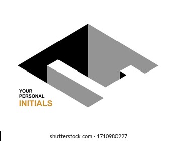 Isometric letter L.  Template for creating logos, emblems, monograms. Black and white . 3D art symbol. Vector