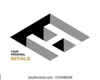 Isometric letter N.  Template for creating logos, emblems, monograms. Black and white . 3D art symbol. Vector