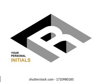 Isometric letter R.  Template for creating logos, emblems, monograms. Black and white . 3D art symbol. Vector