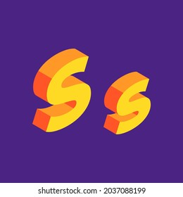 Isometric Letter S. Orange letter with violet background.