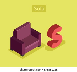 Isometric letter S for word Sofa 