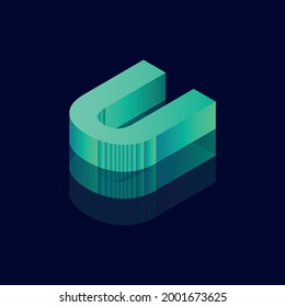 Isometric letter U. Vector illustration with 3D letter U