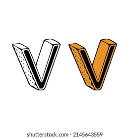 Isometric letter v doodle vector illustration on white background. Letters clip art.