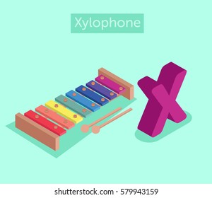 Isometric letter X  for word Xylophone