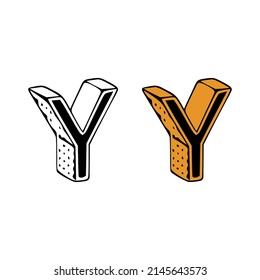Letra isométrica y ilustración vectorial doodle sobre fondo blanco. Cartas recortando el arte.