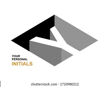Isometric letter Y.  Template for creating logos, emblems, monograms. Black and white . 3D art symbol. Vector