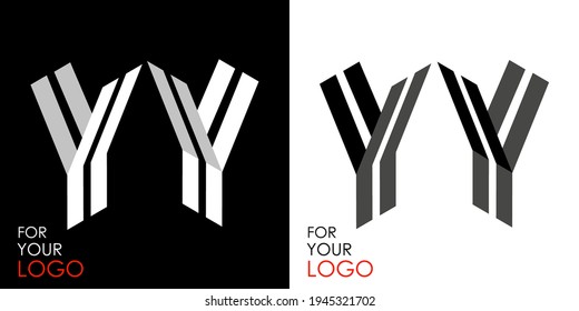 Letra isométrica Y en dos perspectivas. De rayas, líneas. Plantilla para crear logotipos, emblemas, monogramas. Opciones en blanco y negro. Símbolo de arte 3D. Ilustración vectorial. Otras cartas en mi portafolio
