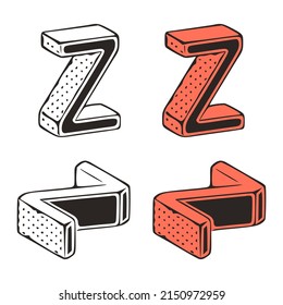 Isometric letter z doodle vector illustration on white background. Stylized letters clip art.