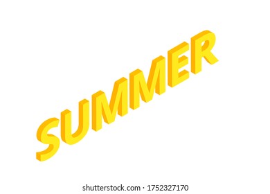 Isometric lettering composition of Summer Vacation isolated on white background.