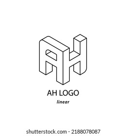 Isometric letters A and H combined together. Modern isometry logo template. Black and white symbol in linear style. Vector illustration, editable stroke.