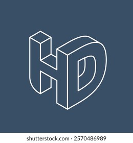 Isometric letters H and D combined together. Modern isometry HD logo template. Monochrome symbol in linear style. Vector illustration, editable stroke.