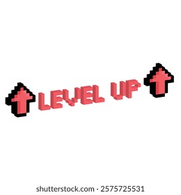 isometric level up button 8 bit text level up Pixel art 8-bit for game you win