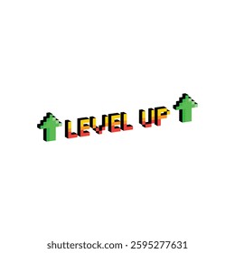 isometric level up button 8 bit text level up Pixel art 8-bit for game you win