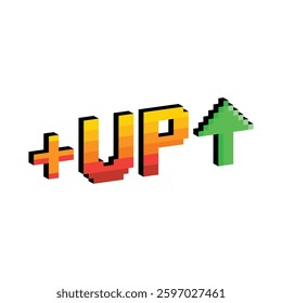isometric level up button 8 bit text level up Pixel art 8-bit for game you win