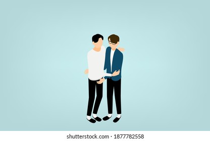 Isometric, LGBT image, two men snuggling up