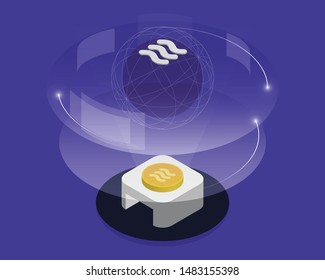 Isometric libra coin design concept virtual reality with Libra world, Vector illustration