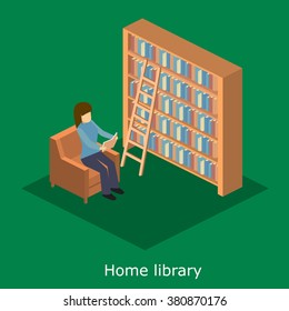 isometric  library book shelf
