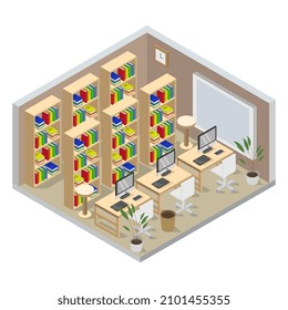 Isometric library room on a background