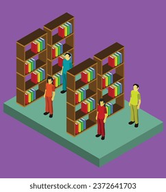 isometric library room test vector design illustration