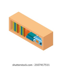 Estante de biblioteca isométrica en segundo plano