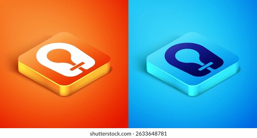 Isometric Life jacket icon isolated on orange and blue background. Life vest icon. Extreme sport. Sport equipment.  Vector