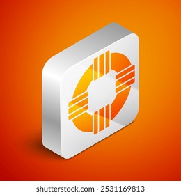 Isometric Lifebuoy icon isolated on orange background. Lifebelt symbol. Silver square button. Vector