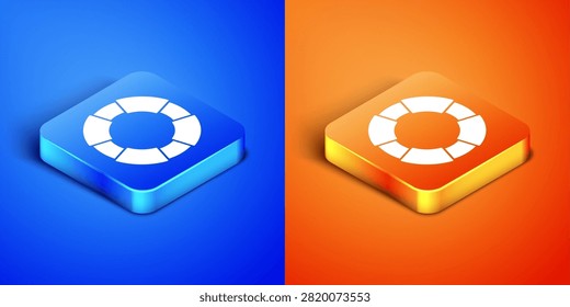 Isometric Lifebuoy icon isolated on blue and orange background. Lifebelt symbol. Square button. Vector