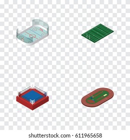 Isometric Lifestyle Set Of Fighting, Ice Games, American Football And Other Vector Objects. Also Includes American, Hockey, Run Elements.