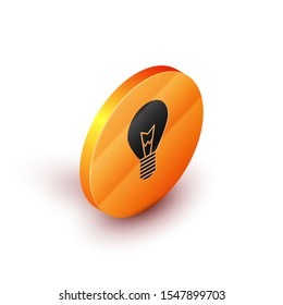 Isometric Light bulb with concept of idea icon isolated on white background. Energy and idea symbol. Inspiration concept. Orange circle button. Vector Illustration