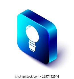 Isometric Light bulb with concept of idea icon isolated on white background. Energy and idea symbol. Inspiration concept. Blue square button. Vector Illustration