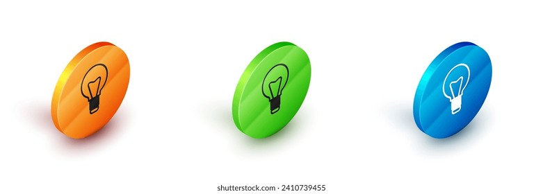 Isometrische Glühbirne mit Konzept der Idee Symbol einzeln auf weißem Hintergrund. Energie- und Ideensymbol. Inspirationskonzept. Circle Button. Vektorgrafik