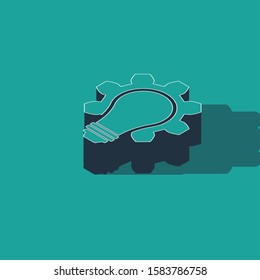 Isometric Light bulb and gear icon isolated on green background. Innovation concept. Business idea.  Vector Illustration