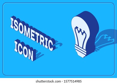 Isometric Light bulb icon isolated on blue background. Energy and idea symbol. Lamp electric.  Vector Illustration
