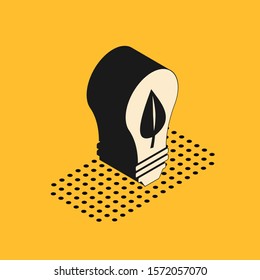 Isometric Light bulb with leaf icon isolated on yellow background. Eco energy concept. Alternative energy concept.  Vector Illustration