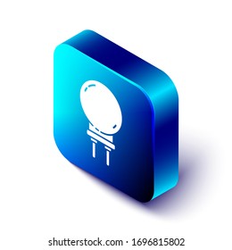 Isometrisches Symbol für Leuchtdioden einzeln auf weißem Hintergrund. Halbleiterdioden-elektrische Komponente Blauer Quadrat-Knopf. Vektorillustration-Illustration