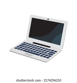 Isometric light grey laptop flat vector illustration isolated on white background. Wireless computer with blank screen, software, programming, web development concept.