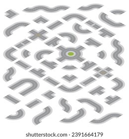 Isometric Light Grey Road Building Kit isolated on a White Background