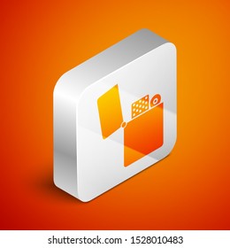 Isometric Lighter icon isolated on orange background. Silver square button. Vector Illustration