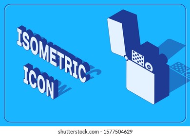 Isometric Lighter icon isolated on blue background.  Vector Illustration