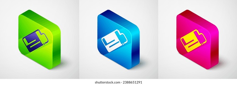 Isometric Lighter icono aislado en fondo gris. Botón cuadrado. Vector