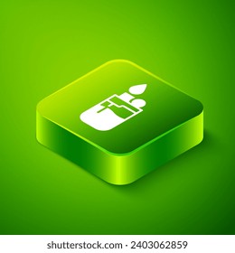 Isometric Lighter icon isolated on green background. Green square button. Vector