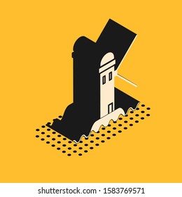 Isometric Lighthouse icon isolated on yellow background.  Vector Illustration