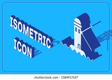 Isometric Lighthouse icon isolated on blue background.  Vector Illustration