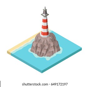 Isometric Lighthouse On Rock Vector