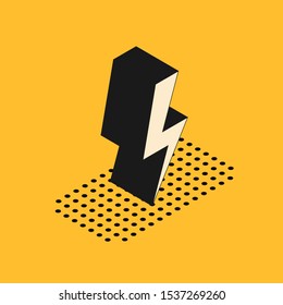 Isometric Lightning bolt icon isolated on yellow background. Flash icon. Charge flash icon. Thunder bolt. Lighting strike.  Vector Illustration