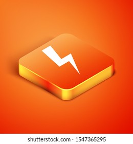 Isometric Lightning bolt icon isolated on orange background. Flash icon. Charge flash icon. Thunder bolt. Lighting strike.  Vector Illustration