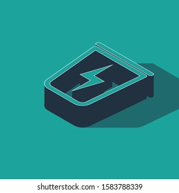 Isometric Lightning with trash can icon isolated on green background. Waste to energy. Garbage bin sign. Recycle basket sign.  Vector Illustration