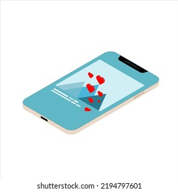 Isometric like icon on smartphone screen, page, social media symbol. Simple, flat design on white background. Digital marketing.