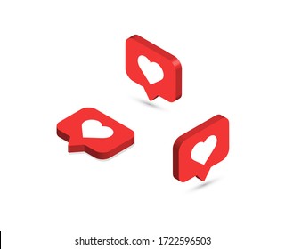 Isometric Like Icons. Social Media Notifications Icons. Vector Illustration.