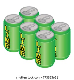 Isometric Lime Soda Can Six Pack